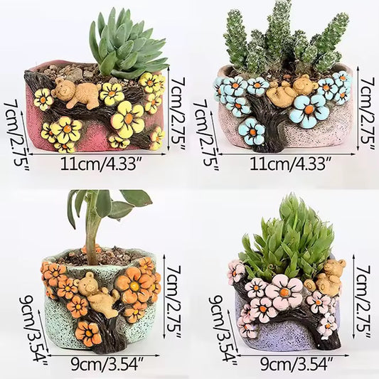 Hot-selling Japanese hand-painted succulent flowerpot creative bear cement flowerpot green plant home office decoration pottery artwork.