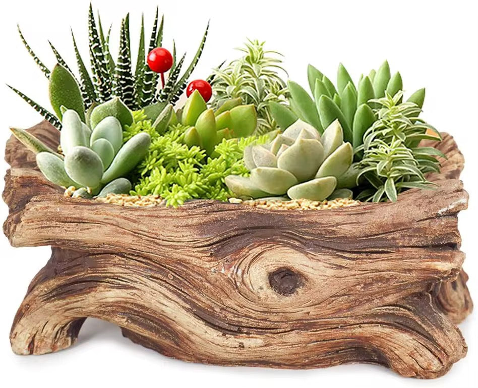 Creative Cement Succulent Planter – Aged Root Carving Tree Stump Design for a Natural, Eco-Inspired Touch
