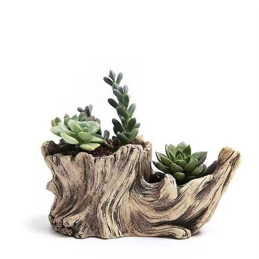 Creative Cement Succulent Planter – Aged Root Carving Tree Stump Design for a Natural, Eco-Inspired Touch