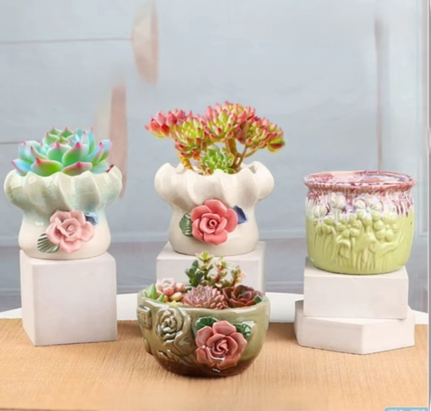 Handcrafted Ceramic Succulent Pot Set – Artistic Rustic Planters, Unique Hand-Painted Flower Pots for Home & Office