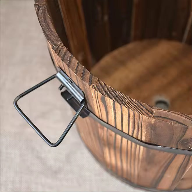 Wavy Rustic Wooden Barrel Planter Pot – Garden Flower Pot Container for Succulent Plants