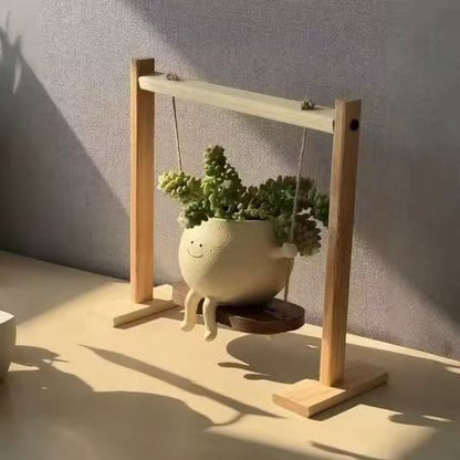 Cute Resin Craft - Popular Smiling Face Swing Planter, Rustic Hanging Decor for Garden