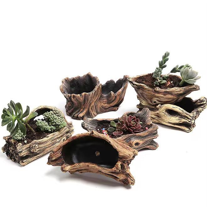 Creative Cement Succulent Planter – Aged Root Carving Tree Stump Design for a Natural, Eco-Inspired Touch