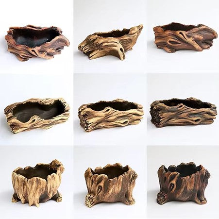 Creative Cement Succulent Planter – Aged Root Carving Tree Stump Design for a Natural, Eco-Inspired Touch