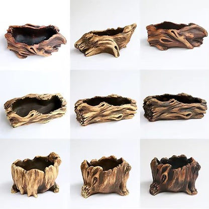 Creative Cement Succulent Planter – Aged Root Carving Tree Stump Design for a Natural, Eco-Inspired Touch